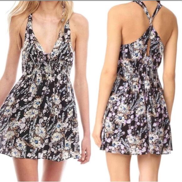 Womens Free People Sleeveless Floral Print Washed Ashore Mini Dress - Sz S - Picture 2 of 5